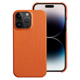 Genuine Cowhide Leather iPhone Case-Exoticase-For iPhone 15 Pro Max-Orange-