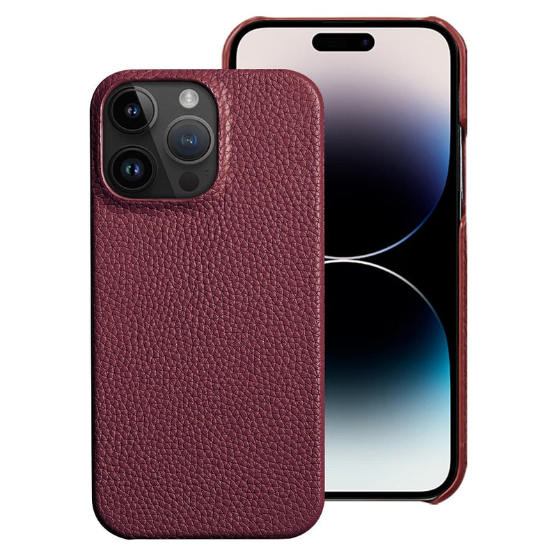 Genuine Cowhide Leather iPhone Case-Exoticase-For iPhone 15 Pro Max-Red-