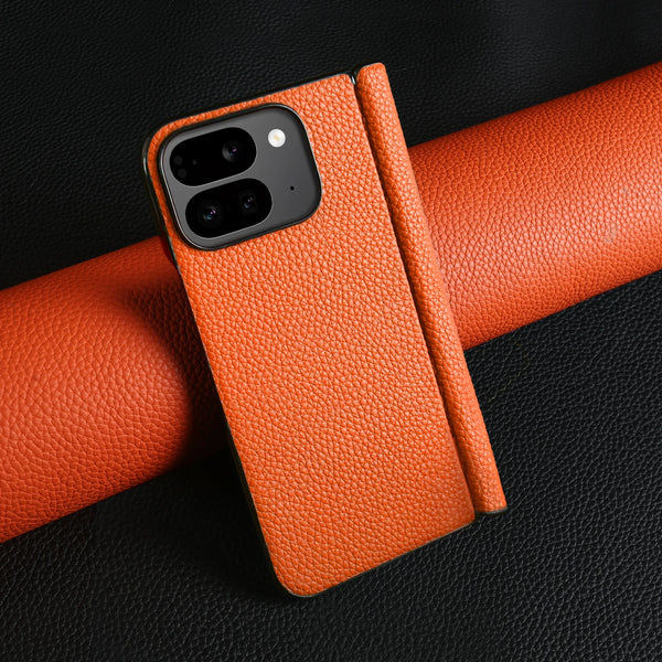 Genuine Leather Pixel Fold Case-Exoticase-Pixel 9 Pro Fold-Orange-Exoticase