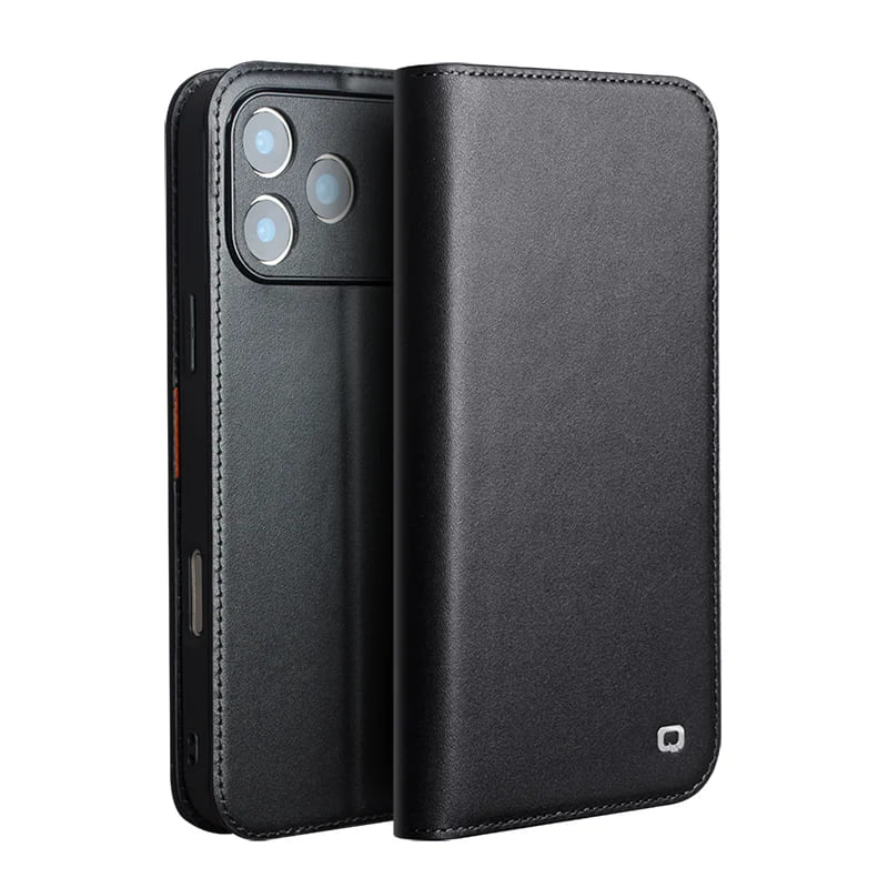 Genuine Leather Premium Flip Wallet iPhone Case-Exoticase-For iPhone 17 Pro Max-Black-Exoticase