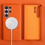 Genuine Leather Samsung Galaxy Case-Exoticase-For Samsung S25 Ultra-Orange-Exoticase