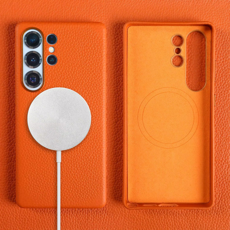 Genuine Leather Samsung Galaxy Case-Exoticase-For Samsung S25 Ultra-Orange-Exoticase