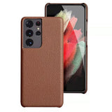 Genuine Leather Samsung Galaxy Case-Exoticase-For Samsung S23 Ultra-Dark Brown-