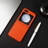 Genuine Leather Samsung Galaxy Z Flip Case-Exoticase-Samsung Z Flip 5-Orange-