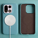 Genuine Litchi Grain Leather OnePlus Case-Exoticase-For OnePlus 15-Cyan Blue-Exoticase