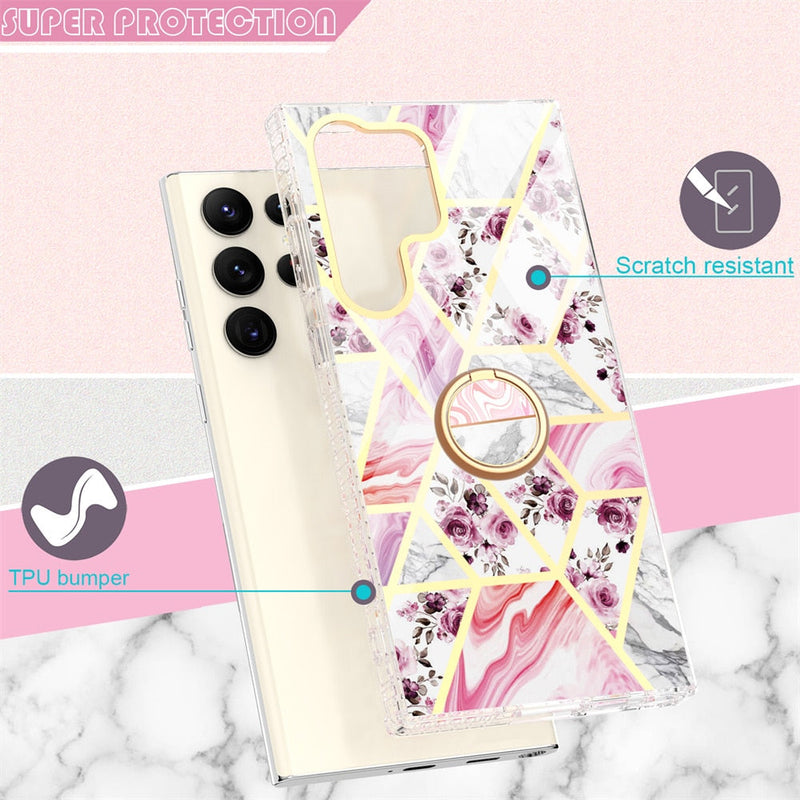 Gradient Marble With Ring Holder Case For Samsung Galaxy-Exoticase-