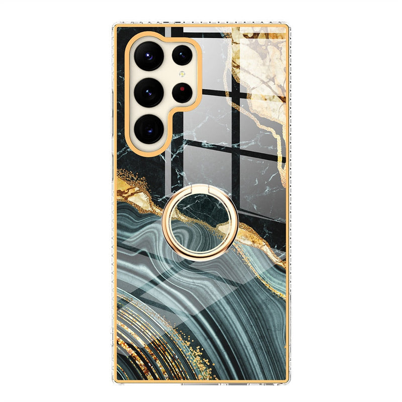 Gradient Marble With Ring Holder Case For Samsung Galaxy-Exoticase-For Samsung S23-q-