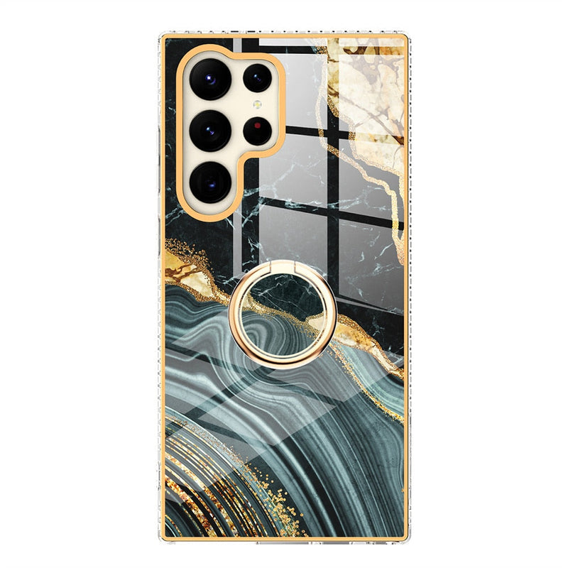 Gradient Marble With Ring Holder Case For Samsung Galaxy-Exoticase-For Samsung S23-q-Exoticase
