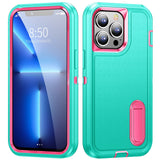 Heavy Duty Defender Apple iPhone Case - Exoticase - For iPhone 15 Pro Max / Cyan-Rose Red