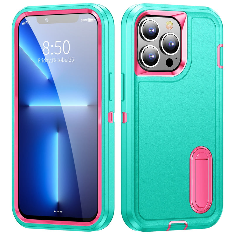 Heavy Duty Defender Apple iPhone Case - Exoticase - For iPhone 15 Pro Max / Cyan-Rose Red