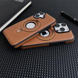 HollowLogo Stitched Leather iPhone Case-Exoticase-Exoticase