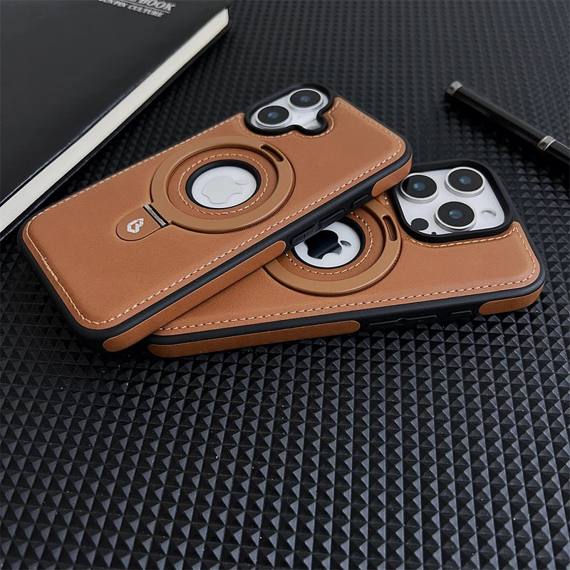 HollowLogo Stitched Leather iPhone Case-Exoticase-Exoticase