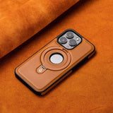 HollowLogo Stitched Leather iPhone Case-Exoticase-For iPhone 16 Pro Max-Brown-Exoticase