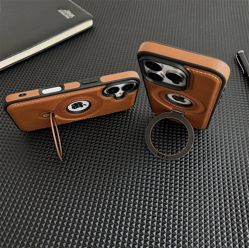 HollowLogo Stitched Leather iPhone Case-Exoticase-Exoticase