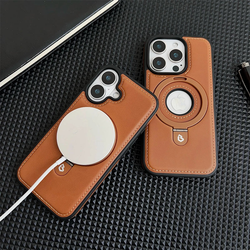 HollowLogo Stitched Leather iPhone Case-Exoticase-Exoticase