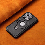 HollowLogo Stitched Leather iPhone Case-Exoticase-For iPhone 16 Pro Max-Black-Exoticase