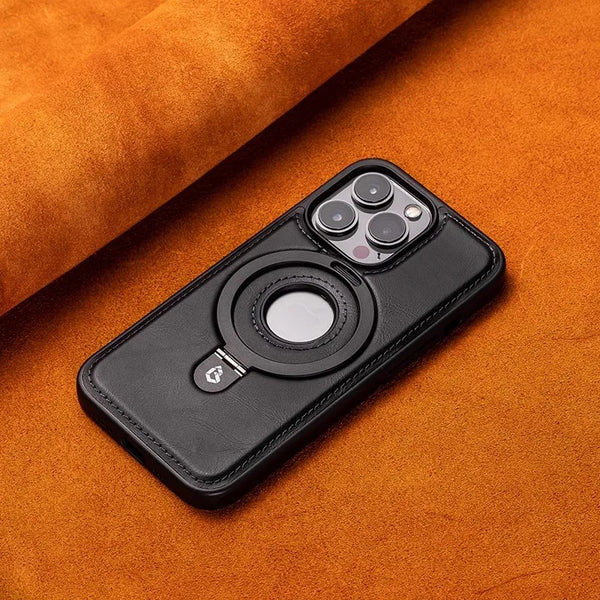HollowLogo Stitched Leather iPhone Case-Exoticase-For iPhone 16 Pro Max-Black-Exoticase