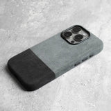 Italian Alcantara Apple iPhone Case - Exoticase - for iPhone 15 Pro Max / Dual Light Gray