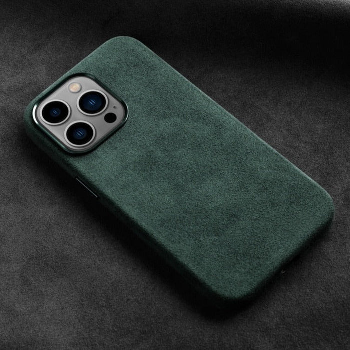 Italian Alcantara Apple iPhone Case, for iPhone 16 Pro Max / Green Italian Alcantara Apple iPhone Case, for iPhone 16 Pro Max / Green