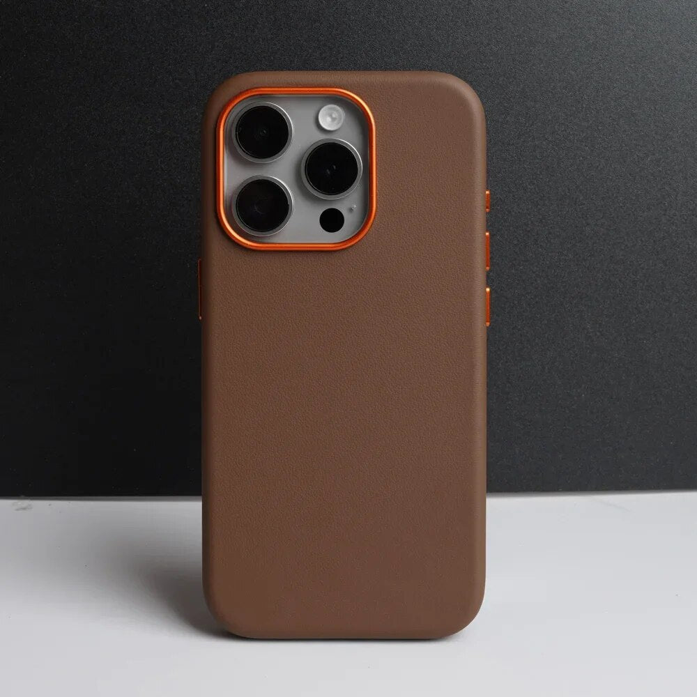 Italian Nappa Leather Apple iPhone Case, for iPhone 15 Pro / Brown Italian Nappa Leather Apple iPhone Case, for iPhone 15 Pro / Brown