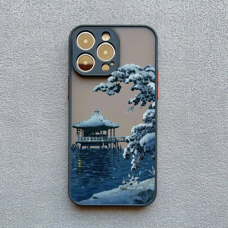Japanese Landscape Scenic Silicone iPhone Case-Exoticase-Black 2-For iPhone 16 Pro Max-Exoticase