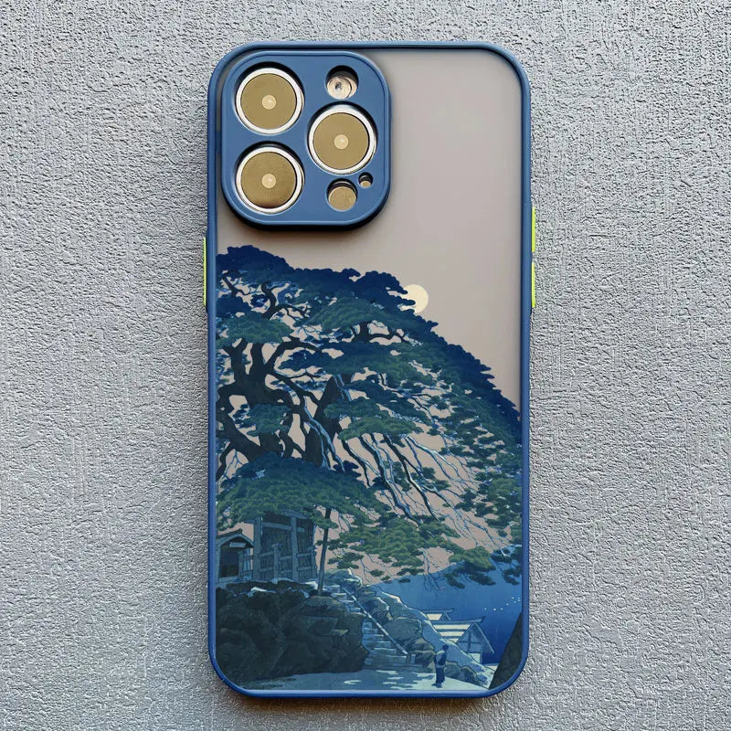Japanese Landscape Scenic Silicone iPhone Case-Exoticase-Blue 1-For iPhone 16 Pro Max-Exoticase
