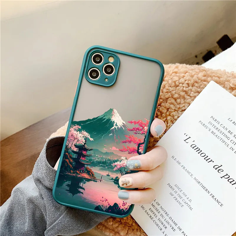 Japanese Sakura Mount Fuji Landscape iPhone Case-Exoticase-For iPhone 15 Pro Max-3-