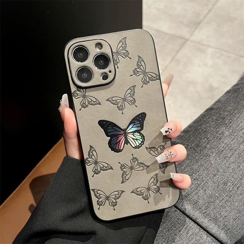 Laser Rainbow Butterfly Apple iPhone Case-Exoticase-For iPhone 14 Pro Max-Gray-