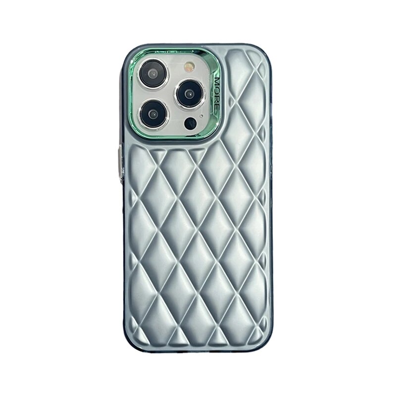 Lattice Quilt Plated Apple iPhone Case-Exoticase-For iPhone 15 Pro Max-Blue-