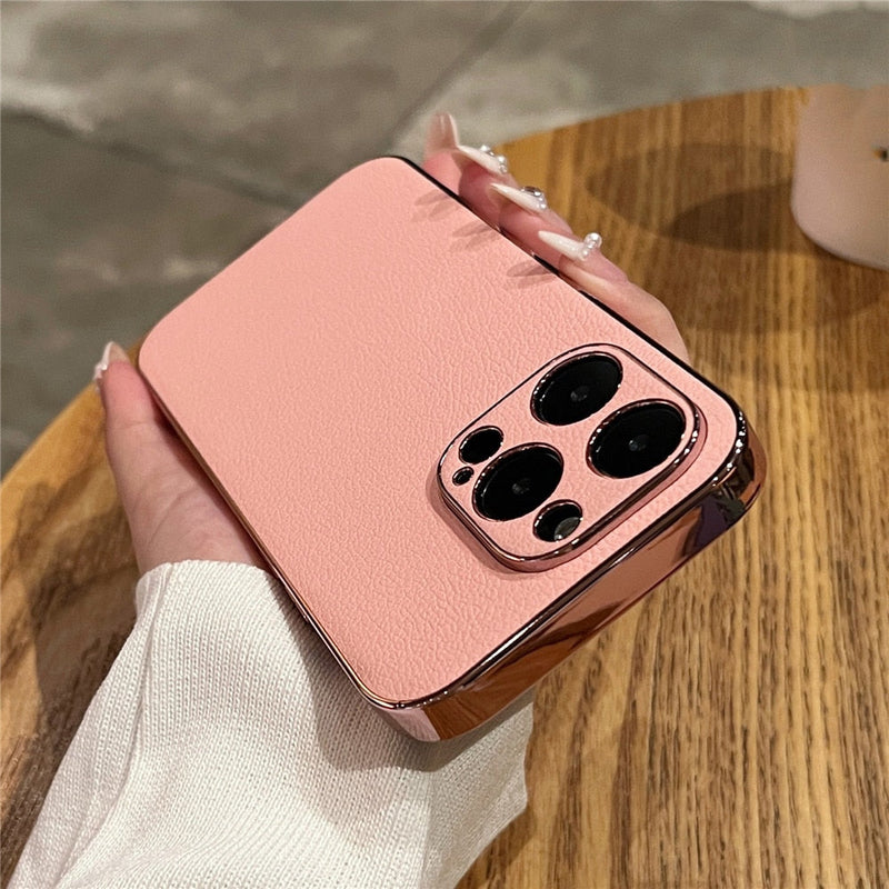 Leather Back Plated Sides iPhone Case-Exoticase-For iPhone 14 Pro Max-Pink-