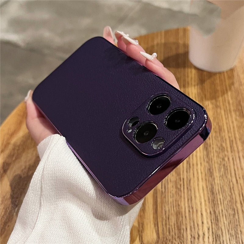 Leather Back Plated Sides iPhone Case-Exoticase-For iPhone 14 Pro Max-Purple-