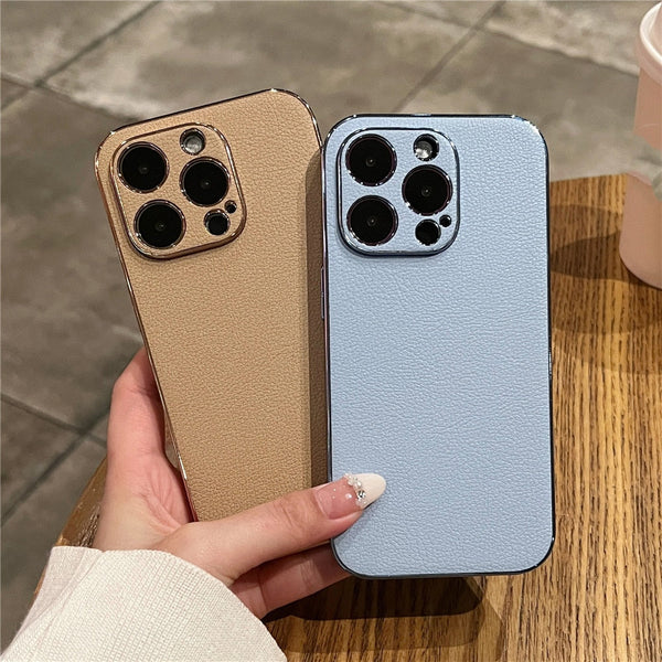 Leather Back Plated Sides iPhone Case-Exoticase-