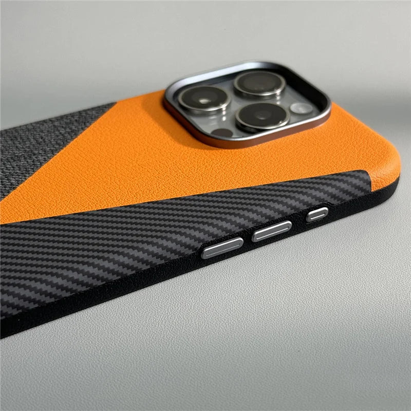 Leather Carbon Cloth SpliceMash iPhone Case-Exoticase-Exoticase
