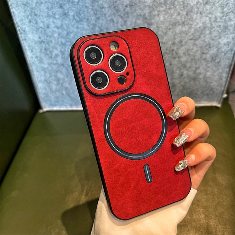Leatherlike Textured MagSafe Ring Apple iPhone Case, For iPhone 16 Pro / Red Leatherlike Textured MagSafe Ring Apple iPhone Case, For iPhone 16 Pro / Red