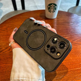 Leatherlike Textured MagSafe Ring Apple iPhone Case-Exoticase-For iPhone 15 Pro Max-Black-