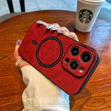 Leatherlike Textured MagSafe Ring Apple iPhone Case-Exoticase-For iPhone 15 Pro Max-Red-