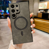 Leatherlike Textured Magnetic Ring Samsung Case-Exoticase-For S23 Ultra-Black-