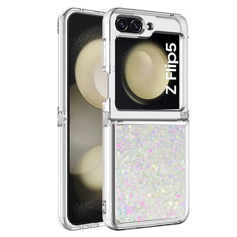 Liquid Glitter Quicksand Case For Samsung Galaxy Z Flip-Exoticase-for Samsung Z Flip 5-White-