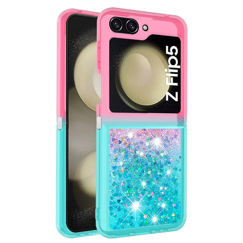 Liquid Glitter Quicksand Case For Samsung Galaxy Z Flip-Exoticase-for Samsung Z Flip 5-Pink Green-