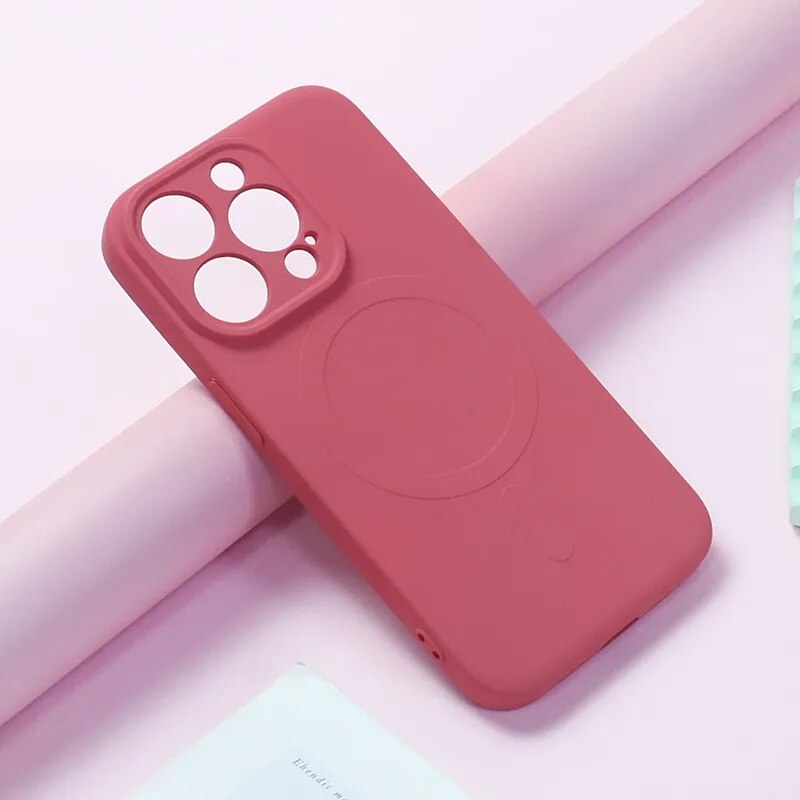 Liquid Silicone Apple MagSafe iPhone Case-Exoticase-For iPhone 15 Pro Max-Camellia-