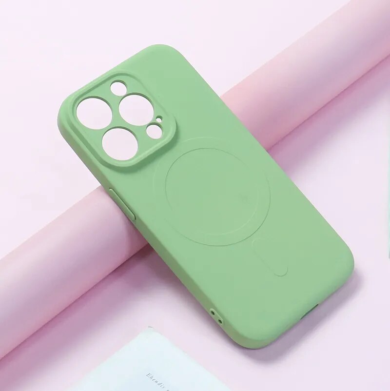 Liquid Silicone Apple MagSafe iPhone Case-Exoticase-For iPhone 15 Pro Max-Light Green-