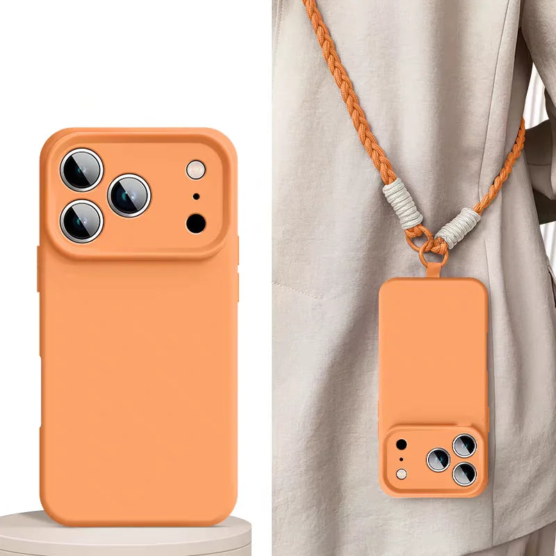 Liquid Silicone Shockproof iPhone Case With Crossbody Lanyard