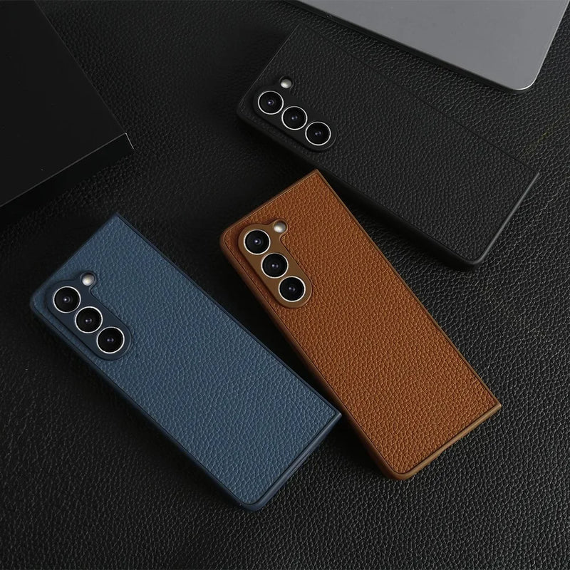 Litchi Grain Genuine Leather Samsung Z Fold Case-Exoticase-Exoticase