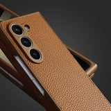 Litchi Grain Genuine Leather Samsung Z Fold Case-Exoticase-Exoticase