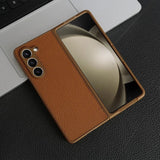 Litchi Grain Genuine Leather Samsung Z Fold Case-Exoticase-Brown-For Samsung Z Fold 6-Exoticase