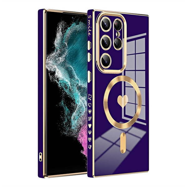 Love Heart Plated Wireless Charge Ring Samsung Phone Case-Exoticase-For Samsung S23 Ultra-Purple-
