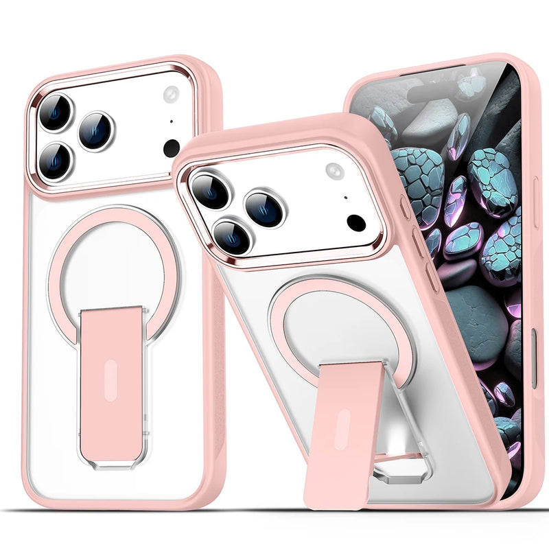 Luxury MagSafe Folding Stand iPhone Case-Exoticase-For iPhone 17 Pro Max-Pink-Exoticase