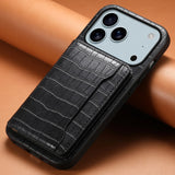 MagnetClose Vegan Leather Card Holder iPhone Case-Exoticase-Alligator Black-iPhone 17 Pro Max-Exoticase