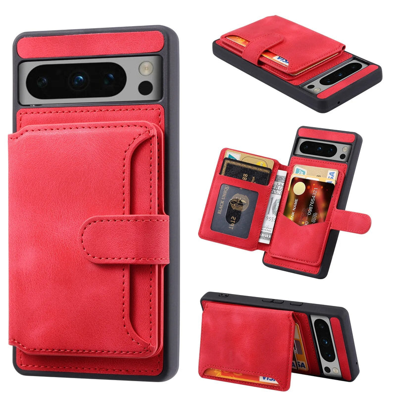 Magnetic Clasped Wallet Card Holder Google Pixel Case-Exoticase-For Pixel 8 Pro-Red-