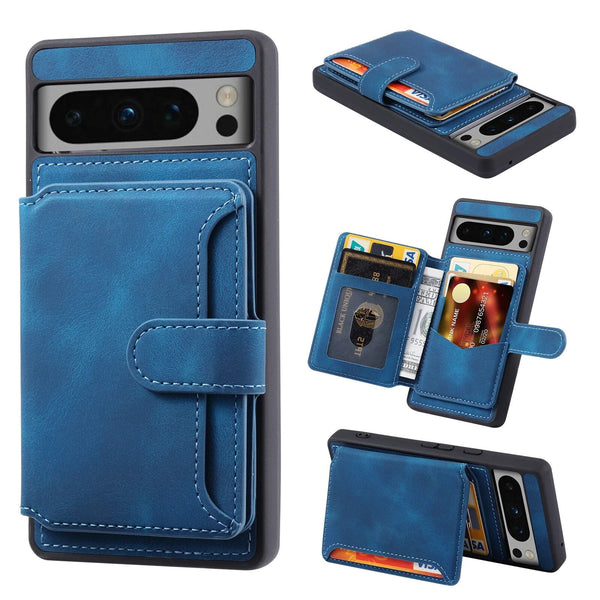 Magnetic Clasped Wallet Card Holder Google Pixel Case-Exoticase-For Pixel 8 Pro-Blue-